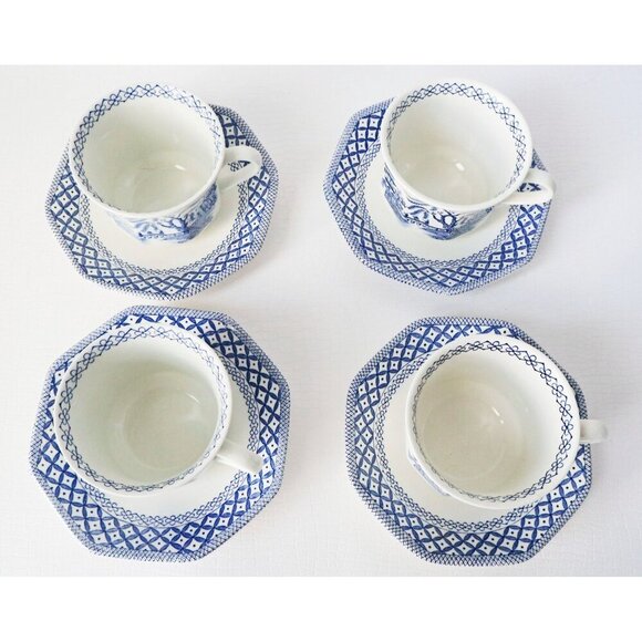 4 Vintage Meakin J.&G. Royal Staffordshire Willow Ironstone Octagonal Cup and Sa - Picture 3 of 6